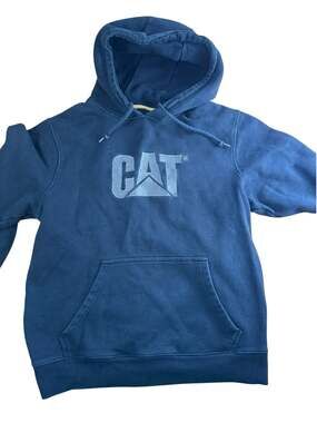 Caterpillar Trademark Hoodie Size L Navy Blue Embroidered Logo
